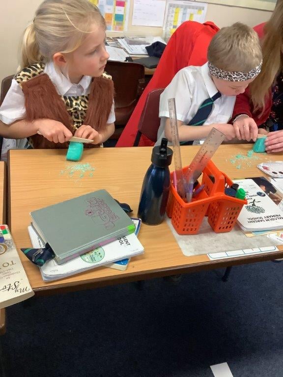 Year 3 had a great time on their Stone Age day, making stone tools from soap and becoming archaeologists, studying coprolites (Stone Age poo!) to work out Stone Age diets. Thankfully it was really play dough! Thank you for your donations which helped to fund this workshop