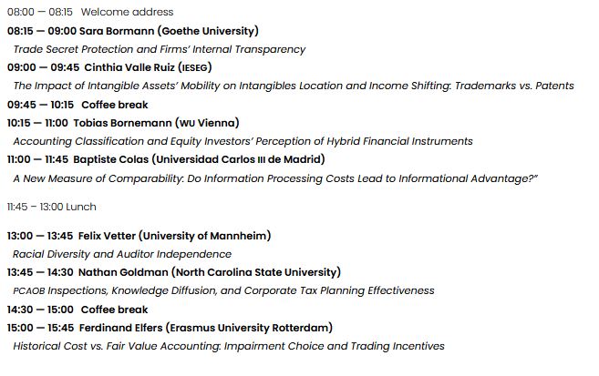 Looking forward to the 2022 #EASYS meeting in Bergen!

Presenters:
- Sara Bormann (<a href="/goetheuni/">Goethe-Universität</a>)
- <a href="/CinthiaValleRu1/">Cinthia Valle Ruiz</a> (<a href="/IESEG/">IÉSEG</a>)
- Tobias Bornemann (@wu_accounting)
- <a href="/BaptisteColas_/">Baptiste Colas</a> (<a href="/uc3m/">UC3M</a>)
- @felix_vetter (<a href="/UBMannheim/">UB Mannheim</a>)
- <a href="/Nathan_Goldman/">Tax Prof. Nathan Goldman</a> (<a href="/NCState/">NC State University</a>)
- <a href="/ElfersFerdinand/">Ferdinand Elfers</a> (<a href="/ErasmusESE/">ErasmusESE</a>)