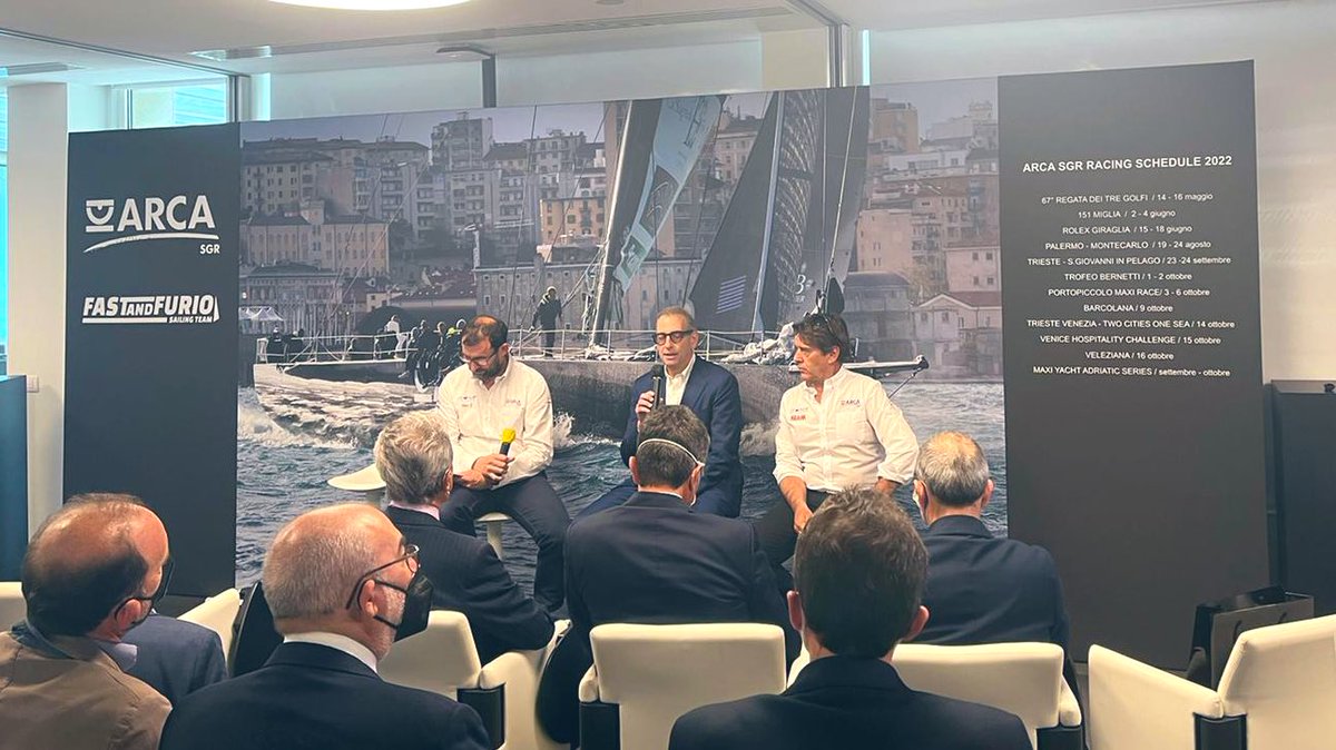 AdHocCom's tweet photo. Oggi alla conferenza di presentazione della nuova stagione velica di #MAXI100 di @ArcaFondiSGR e del 1️⃣ progetto ESG certificato nel mondo #sailracing. 
Ugo Loeser ➡️ Le tematiche ESG e l’importanza dei relativi rating sono per la finanza una sfida e un ambito di confronto serio. https://t.co/pI5NMYN3Wp