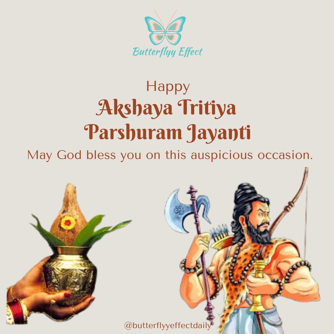 ThePratibhaMish's tweet photo. Happy Akshaya Tritiya & Happy Parshuram Jayanti !!
May God bless you on this auspicious ocassion.
#happyakshayatritiya #happyparshuramjayanti #wishes #graphicdesign #videoproduction #videoshoot #marketingdigital #socialmediamarketing #marketingagency #butterflyyeffect🦋✨ https://t.co/tOUdL9dRwJ