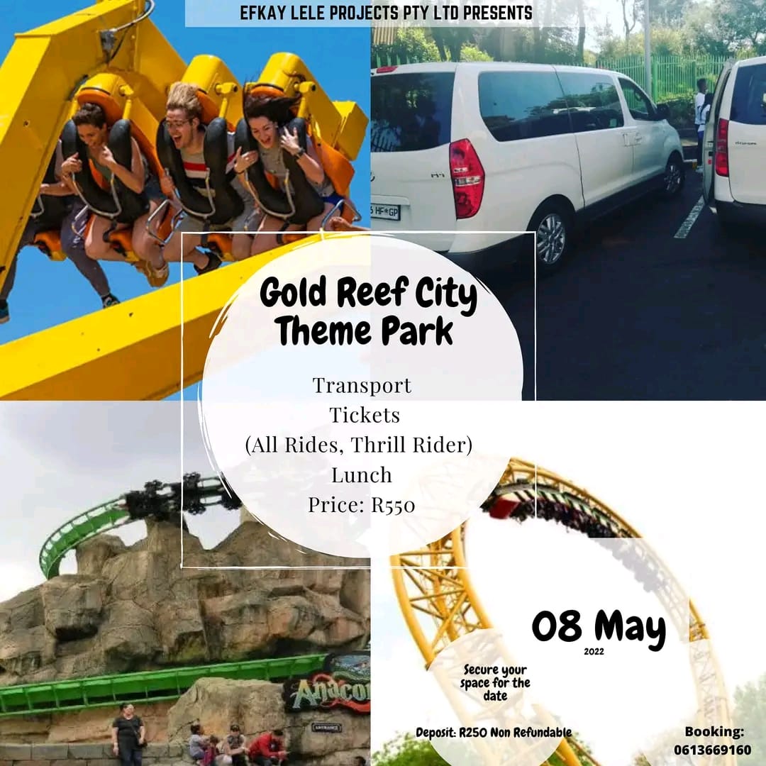 ELProjects_'s tweet image. Celebrate this Mother&apos;s Day by taking your partner or parent to Gold Reef City Theme Park 🎢🎪
.
- Transportation
- Tickets
-All Rides Access
- Lunch
.
Booking: wa.me/message/RGDEWM…