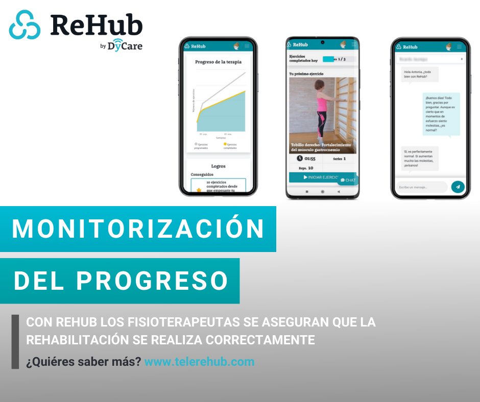#ReHub no solo aumenta la adherencia de los pacientes a los tratamientos de #rehabilitación y reduce el tiempo de recuperación. 

Con nuestra plataforma de #telerehabilitación los fisioterapeutas se aseguran de que la terapia se realiza correctamente: bit.ly/DyCare_TeleReH…