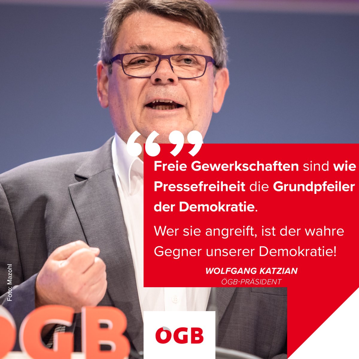 Klare Worte von ÖGB-Präsident <a href="/katzianw/">Wolfgang Katzian</a> zum heutigen Internationalen Tag der #Pressefreiheit! #PressFreedom #WorldPressFreedomDay