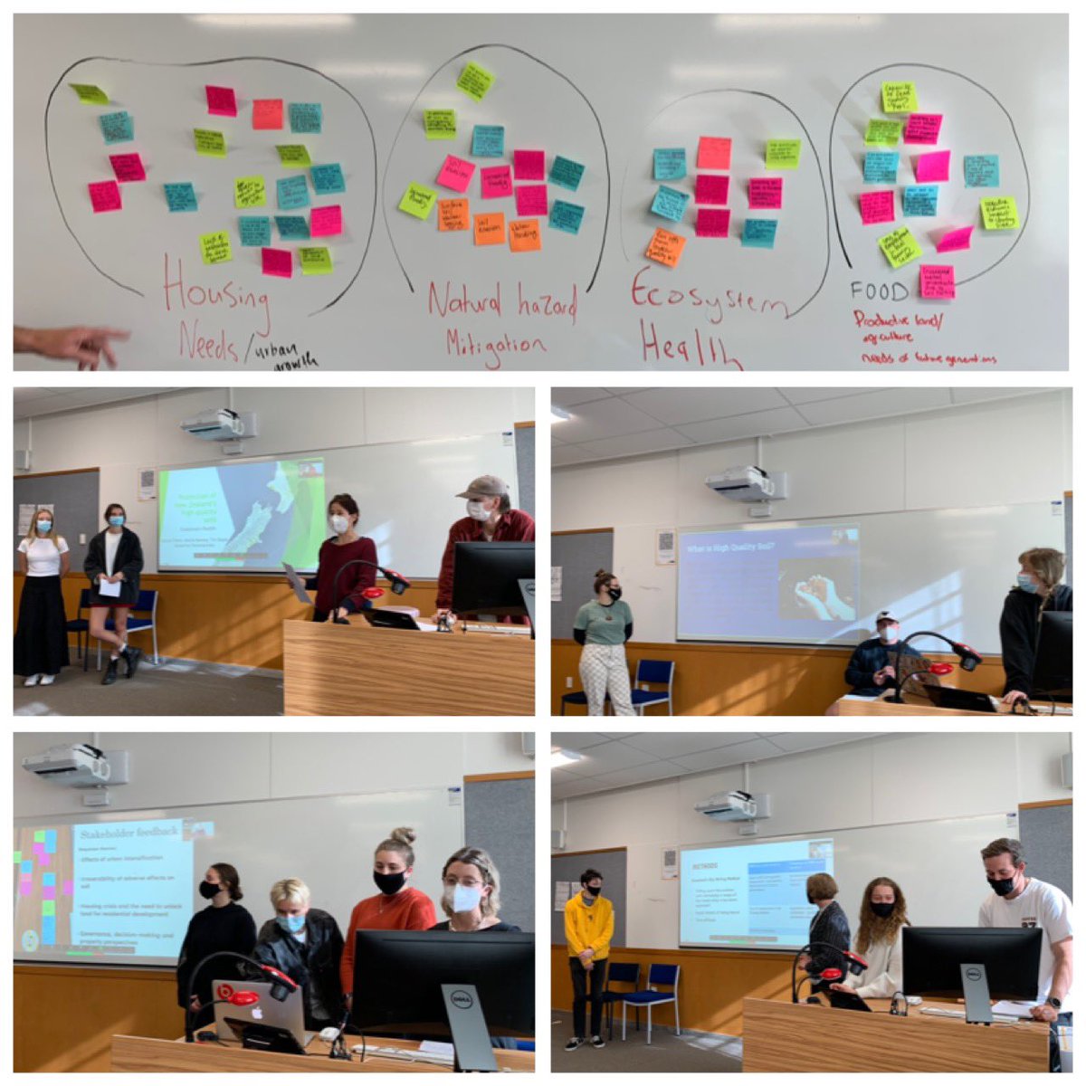 urbanmargin's tweet photo. @GeographyOtago Year 1 #planning students in action! 2 months into the degree, they have successfully completed #PlanWriting workshop on protecting/managing high-quality soil, focusing on 4 areas: #ecosystem health, #food production, natural #hazards &amp; #housing needs. #nzpi #rma https://t.co/cpXY9y1Sbh
