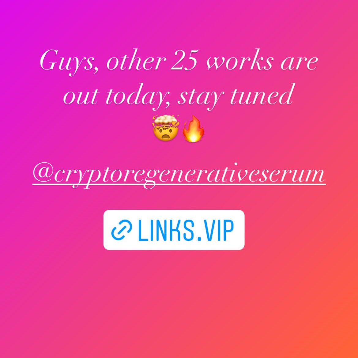 cryptoregeserum's tweet photo. Hi guys, other 25 works are out today, stay tuned 🔥🔥 https://t.co/T7oOutWUBF