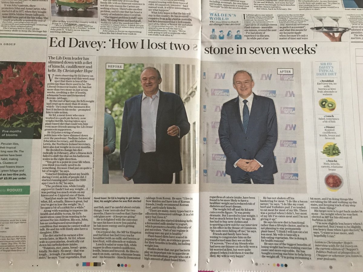 NEW Sir Ed Davey’s secret diet revealed! Edamame beans, lentils and fermented kimchi cabbage.
In the ⁦<a href="/Telegraph/">The Telegraph</a>⁩ today.