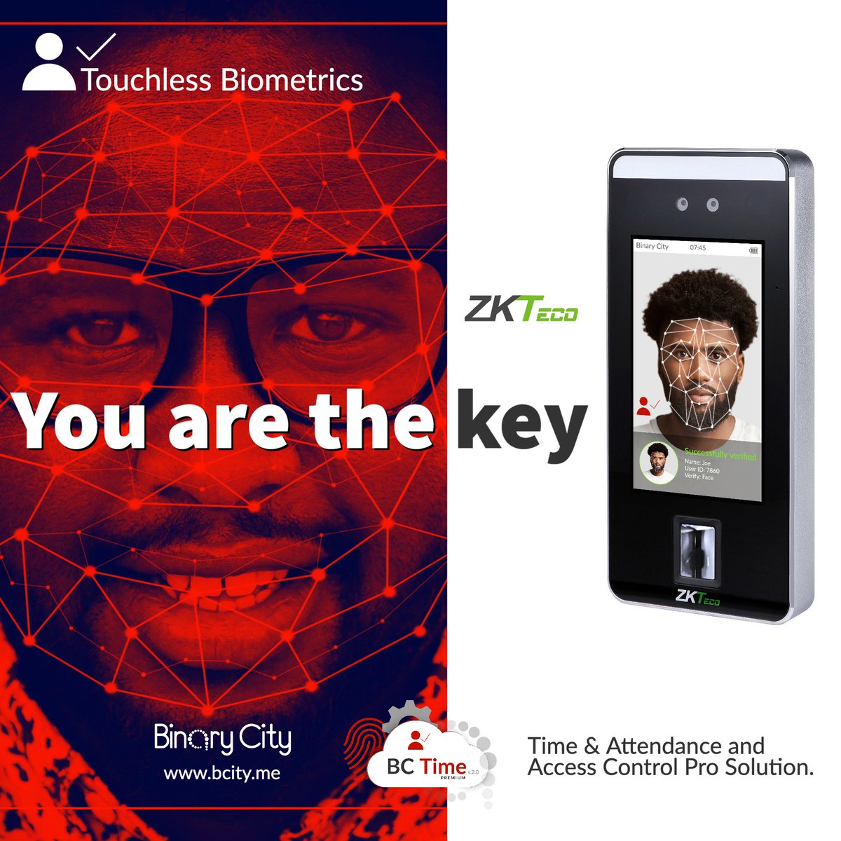 ZKTeco advanced biometric terminals with BC Time business application delivers performance, business efficiency and peace of mind support. Read more:  bcity.me/bctime-overview

#zkteco #accesscontrol #timeandattendance #bctime #binarycity #1clockingmasters bcity.me