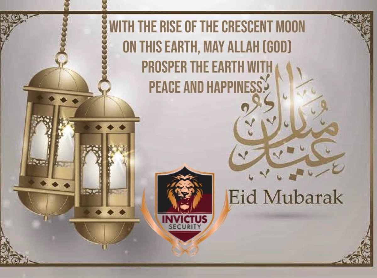 InvictusSecuri2's tweet photo. On behalf of Invictus Security, to all of our Muslim friends, and clients, may this day bring you nothing but love, happiness, harmony, and enjoyment. 

Happy Eid Mubarak!
#invictussecurity #Eid #Eid2022 #EidAlFitr #EidMubarak https://t.co/uxKpmuXm1d