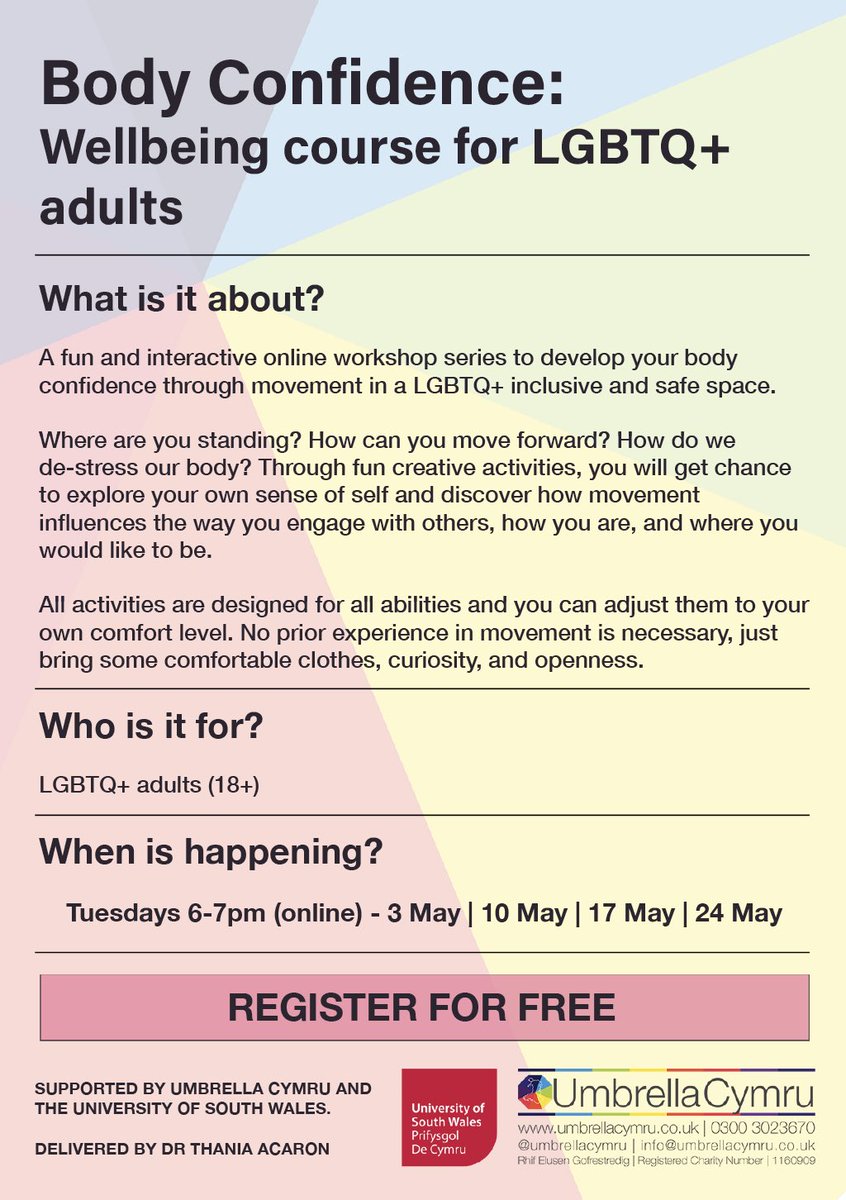 ** First session starts TODAY! ** 
Don't forget to book your place for the Body Confidence: Wellbeing course for LGBTQ+ adults.

To register for FREE, use the link below.  

thebodyhotel.practicebetter.io/#/6137801e3980…