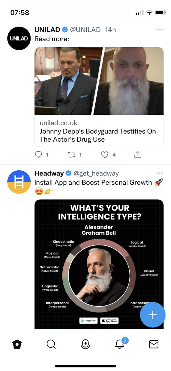SettleIan's tweet photo. So is Twitter telling me that Alexander Graham Bell is now Johny Depp’s bodyguard? Outstanding longevity and diverse CV. https://t.co/c2JyXlePIX