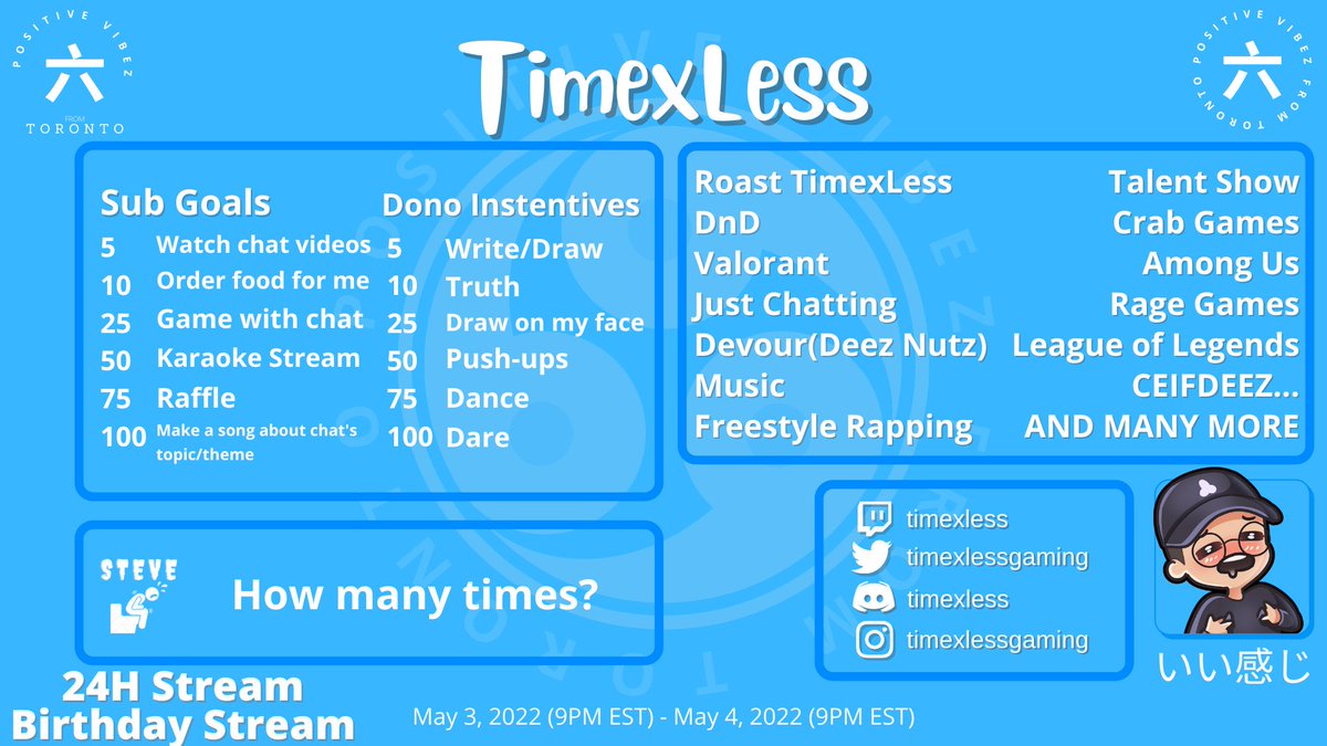 TimexLessGaming's tweet image. Hey everyone! My first ever 24h stream... Come pop my cherry with me and join in the festivities! 
Many plans
many scares
many moments.

LGI BABY, LETS GET IT, LETS GO!

May 3, 2022 (9PM EST) - May 4, 2022 (9PM EST)

twitch.tv/timexless

MANY FRIENDS
MANY GUESTS
MANY PAIN