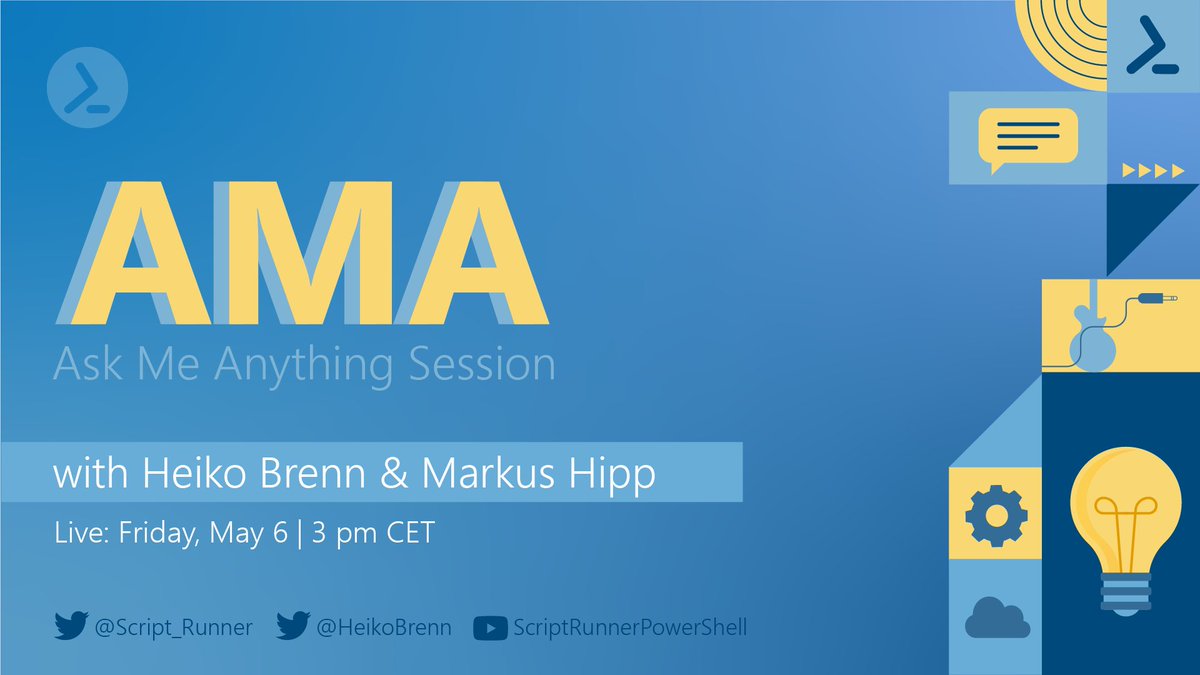 Script_Runner's tweet image. Mark your calendar - the next AMA session with @HeikoBrenn and @nulle1ns will take place this Friday! 🤩
Let us know your questions about #PowerShell, ScriptRunner, #Automation, Cooking, or Music, and fill out the form in advance ⬇️ #KeepOnAsking
bit.ly/3LDHl8J