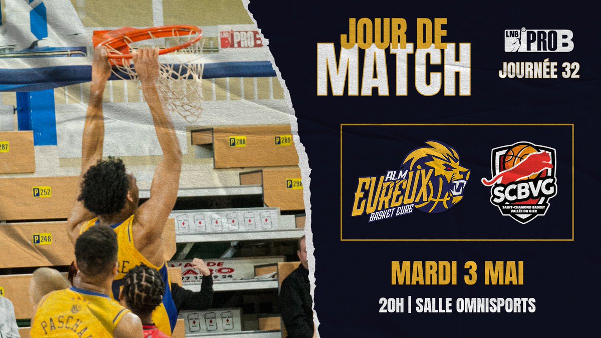 ALMEvreux's tweet photo. 🏀 JOUR DE MATCH
#ProB | J3️⃣2️⃣

🆚️ | @SCBVG
🕗 | 20h
📍 | Salle Omnisports
🎟 | https://t.co/D785k6QNXw
📺 | Live #LNBTV 
🔮| Validez vos pronos : https://t.co/0jYlK6KeYM

🟡🔵 #TeamALM https://t.co/VQSWKkVRA1