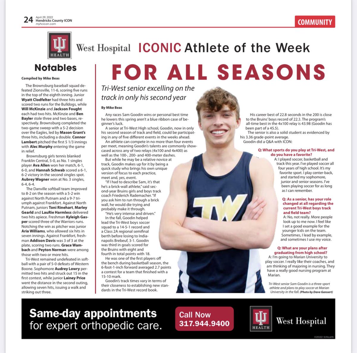You are missing out if you haven’t seen this young man in action on the track at Tri-West this spring. Nice article about a present and future leader in @myHCICON He’ll be in action on home track again 5/5 @ 5:30pm 💪🏻 @triwestsports @TriWestTrack