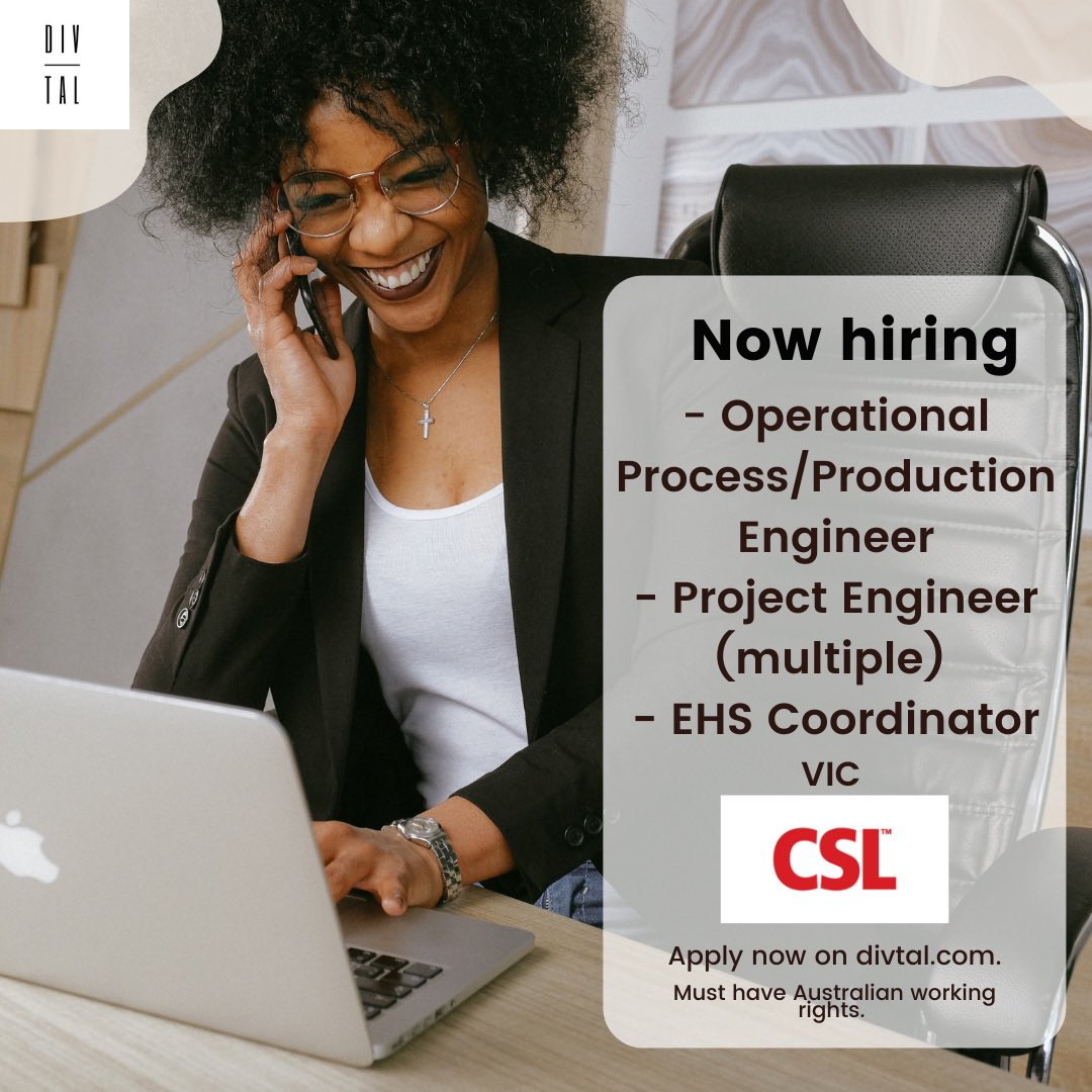 We’re excited to share three new opportunities with our partner @cslbehring!✨

An organisation that is committed to creating a more inclusive future of work!

Head to DivTal.com to apply now! 

#nowhiring #inclusiveemployer #csljobs