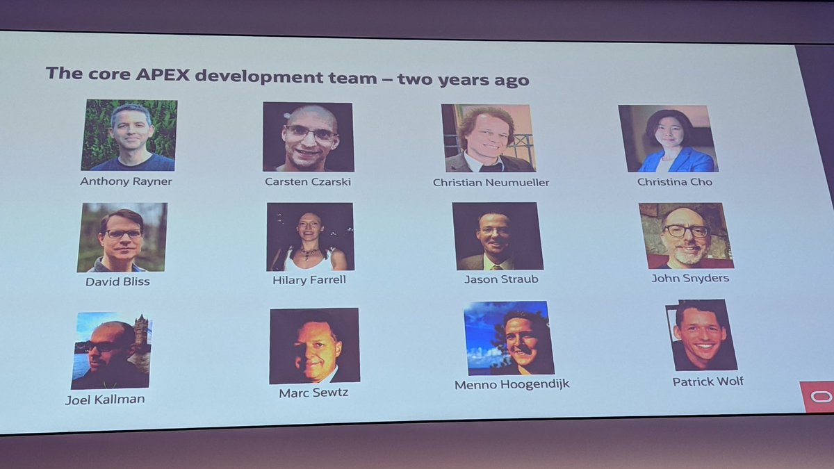 RT @OliverLemm: APEX core development team

by @msewtz 

#apexconn22 #orclapex https://t.co/PiT4aGC7yO