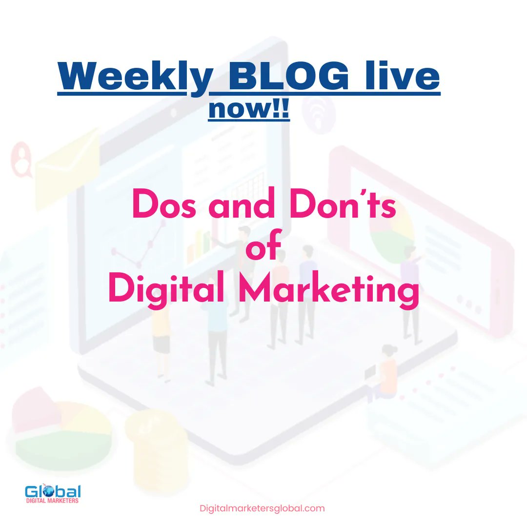 GlobalDigital14's tweet photo. Blog post is live!
Dos and Don’ts of Digital Marketing
👉 https://t.co/9UVSyDBGXM
Read, learn, and educate yourself!

#marketing
#branding #business https://t.co/Wv6wrNYv5l