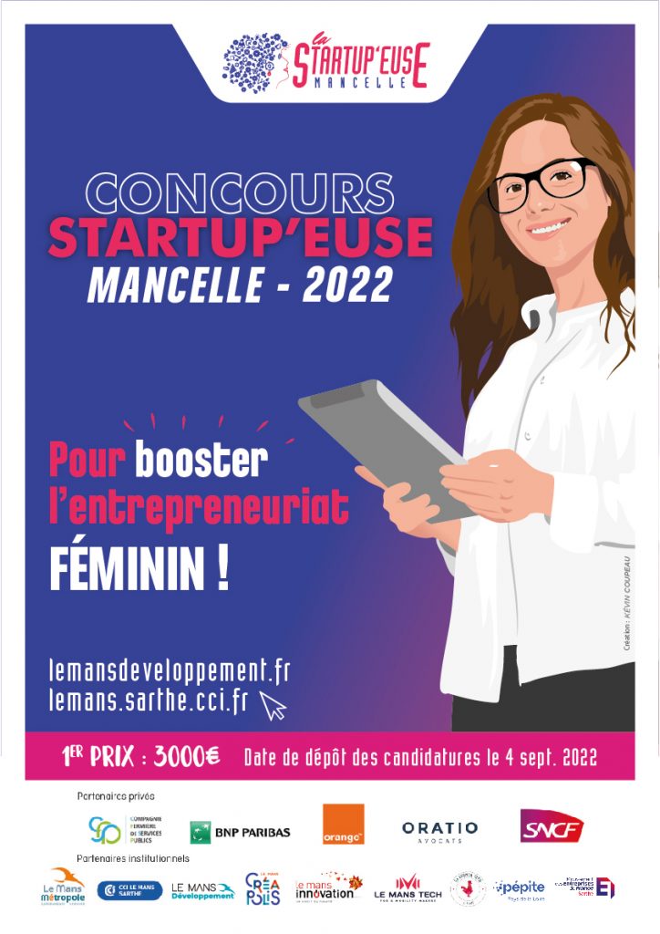 Lancement de la Startup'euse Mancelle 2022 🏆 

Retrouvez toutes les conditions pour participer 👇
lemansdeveloppement.fr/prix-de-la-sta…

📅 Candidatures jusqu'au 4 septembre

<a href="/cci72/">CCI Le Mans & Sarthe</a> | @LeMansDev

#concours #entrepreneuriat #feminin  #startupeusemancelle #lemans #accompagnement #ofcourselemans