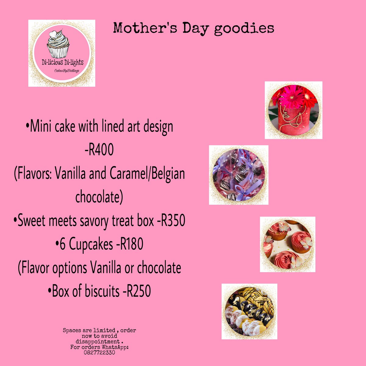 lights_di's tweet photo. Mother’s Day goodies still available . 
Orders close tomorrow afternoon . 

#GirlTalkZA  #bakers https://t.co/9WplD8esU3