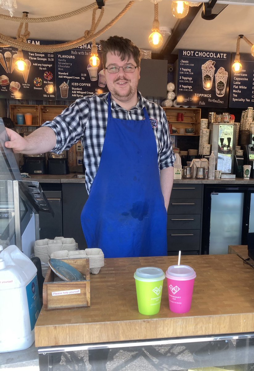 shrewsburycup's tweet photo. Daniel at #coffeeevolution says @shrewsburycup are going well especially when people are planning to sit in covered area by river - try one today - just £1 to borrow the cup - sit enjoy the river & your coffee then drop cup back to get your £1 back - easy!! 👍💚🙏✅ https://t.co/oroW096Tx2