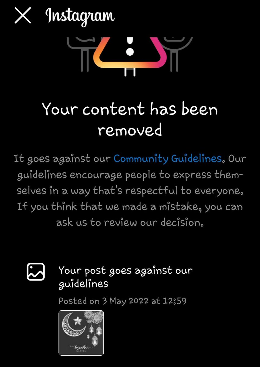 WhyNotGetaways's tweet photo. @instagram so whats up with this, we tried to wish our Muslim friends for Ramadan and it was removed and flagged?!? How is a Muslim holiday against your guidlines? Do better!!! https://t.co/WJMmQk0HGA