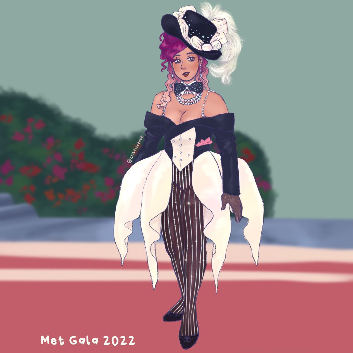 cristweenie's tweet photo. fashionably(?) late with a #metsona 🎩✨ #MetGala2022 https://t.co/SoDhCxFYxK