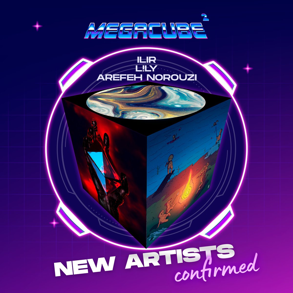 NEW Artists confirmed in #Megacube! ✅🧑‍🎨✨

🧊 @CubanNerd_ - Art Director &amp; NFT Artist
🧊 <a href="/ilir_omeri/">Ilir Omeri</a> - Digital Creator &amp; 3D Generalist Artist
🧊 <a href="/ArefehNorouzii/">ARΞFΞH🇮🇷</a> - NFT Artist

🌐 megacube.io
🗓️ 6th of May in #Decentraland 

#PlayToEarn #NFTartists #Metaverse #NFTdrops