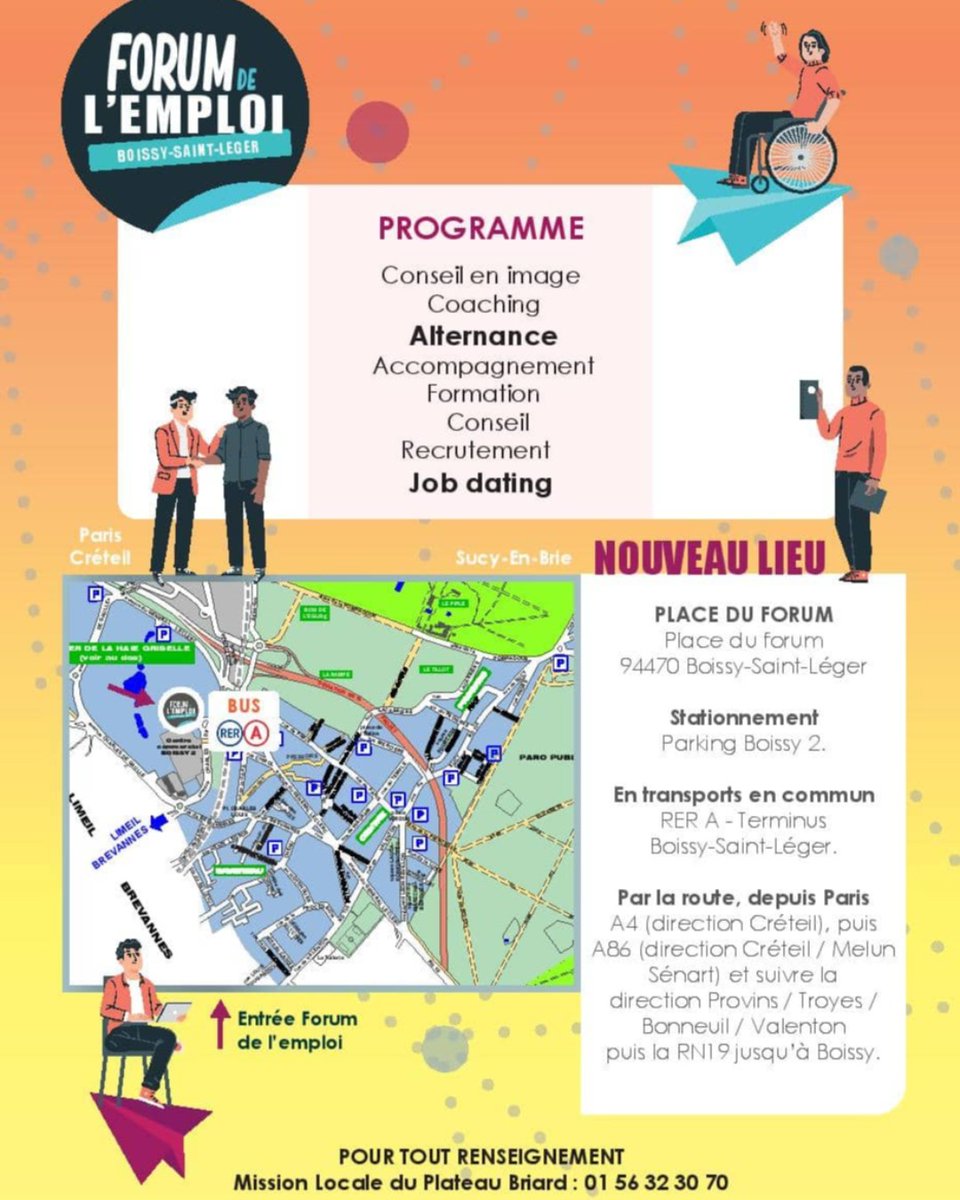 💢Le  10 mai 2022 de 9h30 à 17h aura lieu le Forum Emploi de <a href="/Ville_Boissy/">Ville de Boissy-Saint-Léger</a> sur la place du Forum.👉Au programme: Proposition d’#alternance pour les jeunes 16 25 ans 🙋‍♀️ #Job Dating -Accompagnement-#Formations-Conseils- #Recrutements 🙋‍♂️
Entrée libre et gratuite 🌞.@GPSEAvenir