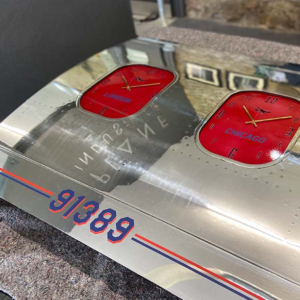 Bespoke vinyl on mirror polished Boeing aircraft aluminium. #boeing #bespoke #wallart #art #unique