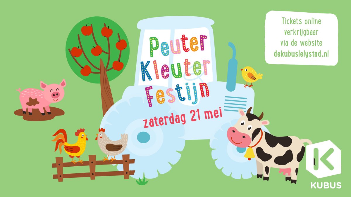 Heb jij het in je om een echte boer of boerin te worden? Kom dan naar het Peuter Kleuter Festijn dat dit jaar in het teken staat van ‘Op de Boerderij’ 🚜 Kids (tussen 2 en 6 jr) kunnen samen met (groot) ouders dwalen door De Kubus op zaterdag 21 mei 😍 
👉 bit.ly/3vs5ZCB