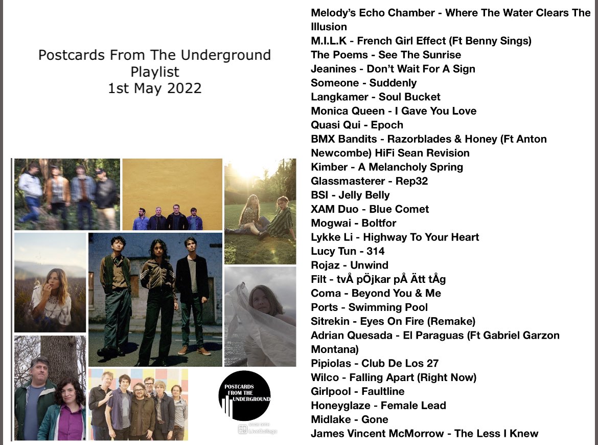 Postcards From The Underground (@postcardsftu) on Twitter photo Latest PFTU at m.mixcloud.com/PFTU/pftu-15/
Ft <a href="/melodyprochet/">Melody's Echo Chamber</a>
<a href="/ThePoems1/">The Poems</a>
<a href="/jeanines_nyc/">jeanines</a>
<a href="/TessaRoseJack/">Tessa Rose Jackson</a>
<a href="/LangkamerBand/">Langkamer</a>
<a href="/MonicaQueen4/">Monica Queen</a>
<a href="/DuglasTStewart/">Duglas T Stewart / BMX Bandits</a>
<a href="/glssmstrr/">Glassmasterer</a>
<a href="/mogwaiband/">Mogwai</a>
<a href="/Wilco/">WILCO</a>
<a href="/MidlakeBand/">midlake</a>
<a href="/jamesvimcmorrow/">JamesVincentMcMorrow</a>
<a href="/honeyglaze/">honeyglaze</a>
<a href="/PORTSband/">PORTS</a>
<a href="/girlpool/">Girlpool</a>
<a href="/adrianquesadaa/">Adrián Quesada</a>
<a href="/Pipiolasclub/">Pipiolas</a>
<a href="/LykkeLi/">Lykke Li</a>
🙌🏻🙌🏻 Latest PFTU at m.mixcloud.com/PFTU/pftu-15/
Ft <a href="/melodyprochet/">Melody's Echo Chamber</a>
<a href="/ThePoems1/">The Poems</a>
<a href="/jeanines_nyc/">jeanines</a>
<a href="/TessaRoseJack/">Tessa Rose Jackson</a>
<a href="/LangkamerBand/">Langkamer</a>
<a href="/MonicaQueen4/">Monica Queen</a>
<a href="/DuglasTStewart/">Duglas T Stewart / BMX Bandits</a>
<a href="/glssmstrr/">Glassmasterer</a>
<a href="/mogwaiband/">Mogwai</a>
<a href="/Wilco/">WILCO</a>
<a href="/MidlakeBand/">midlake</a>
<a href="/jamesvimcmorrow/">JamesVincentMcMorrow</a>
<a href="/honeyglaze/">honeyglaze</a>
<a href="/PORTSband/">PORTS</a>
<a href="/girlpool/">Girlpool</a>
<a href="/adrianquesadaa/">Adrián Quesada</a>
<a href="/Pipiolasclub/">Pipiolas</a>
<a href="/LykkeLi/">Lykke Li</a>
🙌🏻🙌🏻