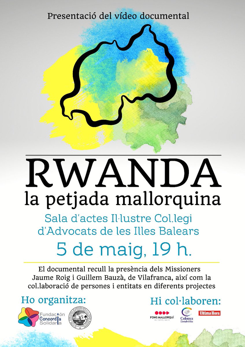 icaib's tweet photo. La Comissió de Drets Humans de l’ICAIB i la Fundació Concòrdia-Solidària organitzen la presentació del documental "Rwanda, la petjada mallorquina", que serà aquest dijous, 5 de maig, a les 19 h., a la sala d’actes de l’ICAIB Palma i a la qual seguirà un col·loqui. https://t.co/FiRphhLHOH
