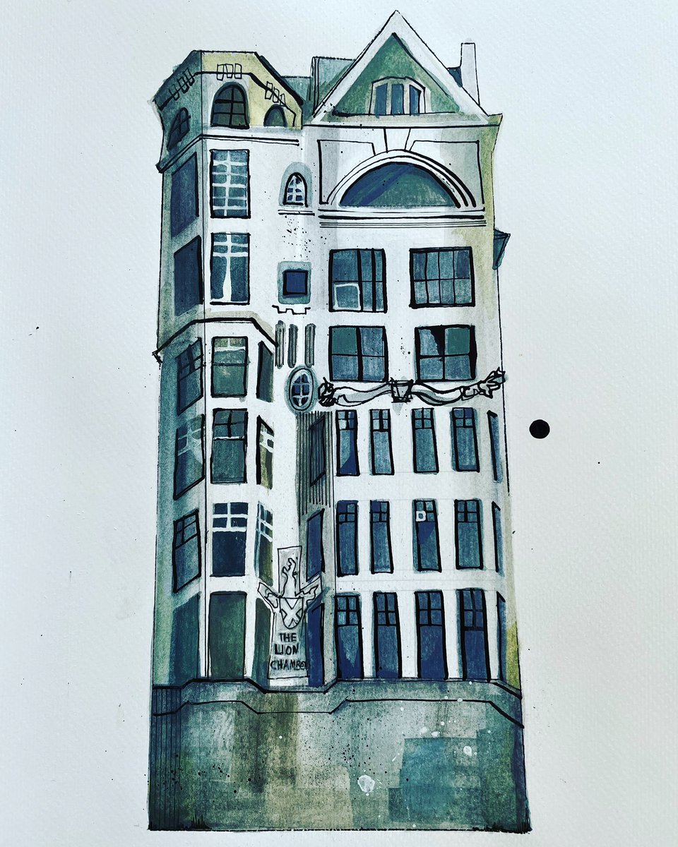 nebopeklo's tweet photo. My second attempt at illustrating the #LionChambers with pen and ink. A little more representational this time! The #Derwent #graphitint paints work a treat for capturing decaying stonework. Both illustrations can be seen in the @AThomsonSociety exhibition at @The_Lighthouse https://t.co/okV6d2RSd0