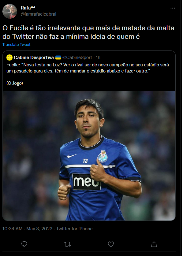 O Rafa tem 15 anos. Há 10 anos quando Fucile ganhava TUDO com o Porto, ele tinha 5 anos. O Rafa acha que a maioria é como ele. Não sejam como o Rafa