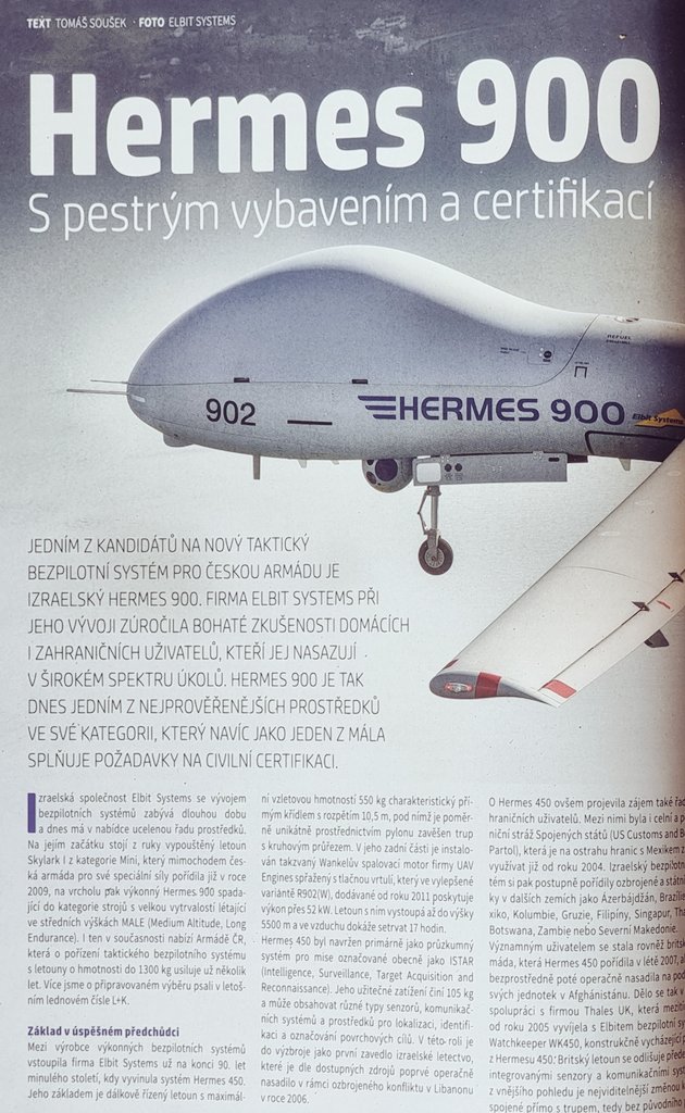 Vyšlo nové číslo časopisu #Letectví + kosmonautika 5/2022. 

Z #bezpilotní|ho létání jsou zde dva velké články:

I. Rozhovor se CMO společnosti UMS Skeldar (výrobce dálkově řízených vrtulníku)

II. Představení vojenského UAS Hermes 900 Elbit Systems (jeden z kandidátů pro AČR).