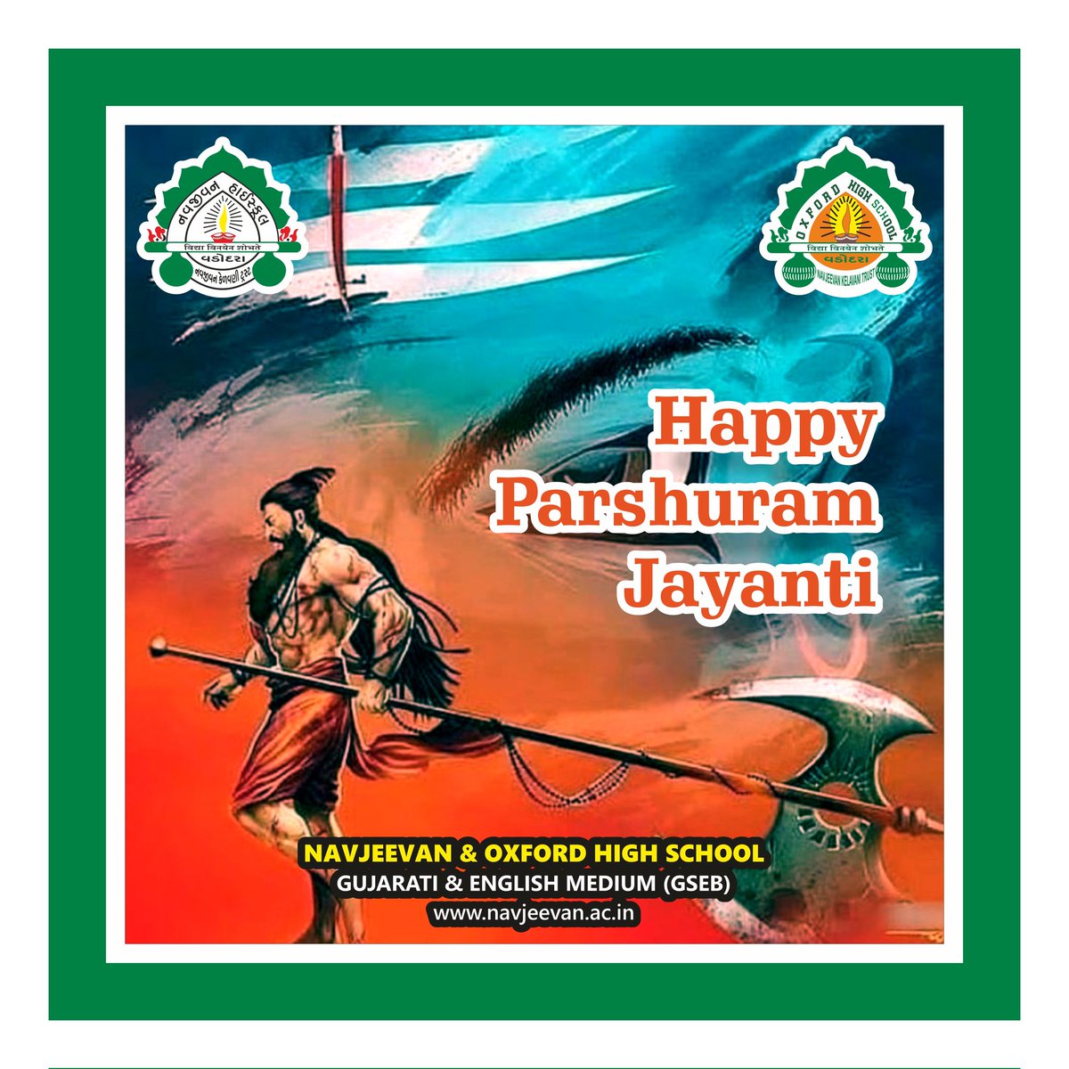 HighNavjeevan's tweet photo. शस्त्र और शास्त्र का ज्ञान, बनाते है इंसान को बलवान! धर्म की रक्षा हरदम करना, यही सिखा गये भगवान परशुराम!! परशुराम जयंती की हार्दिक शुभकामनाएं। #ParshuramJayanti #NavjeevanHigh https://t.co/6Sfj80xJY0