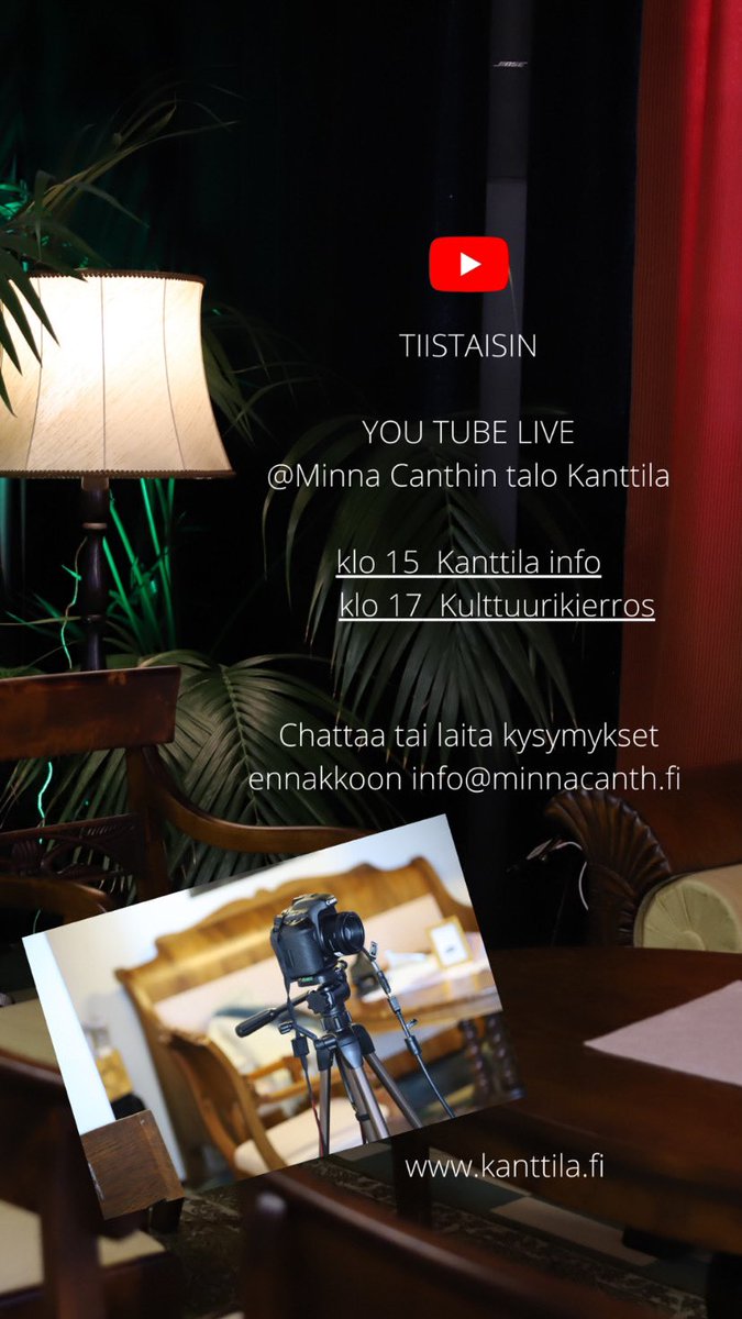 kanttilafinland's tweet photo. Tiistaisin tietoa Kanttilasta ja kulttuurista Kuopion alueella YouTubessa, kanavan nimi Minna Canthin talo Kanttila. Tulkaa kuulolle ja kuulluksi!
@YleKuopio @Kuopionkaupunki @KulttuuriTaide @kanttilafinland  @Museovirasto @PSKylat @POSELYkeskus @saatiotrahastot @taidemanifesti https://t.co/6bFyjK7Pay