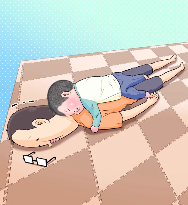 休日の夕方頃こうなってた。(ぷにすけ:3歳3ヶ月頃) 
#育児絵日記 