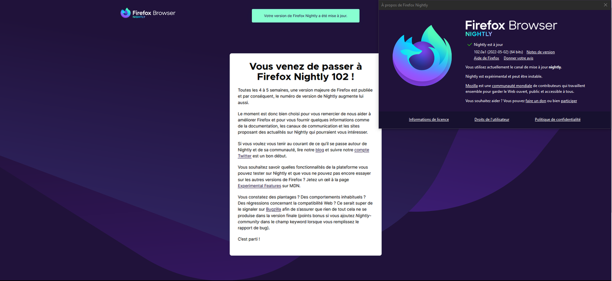 MozillaZineFr's tweet photo. Vous venez de passer @FirefoxNightly 102 ! #JourDeSorties https://t.co/JrTYwhJaud