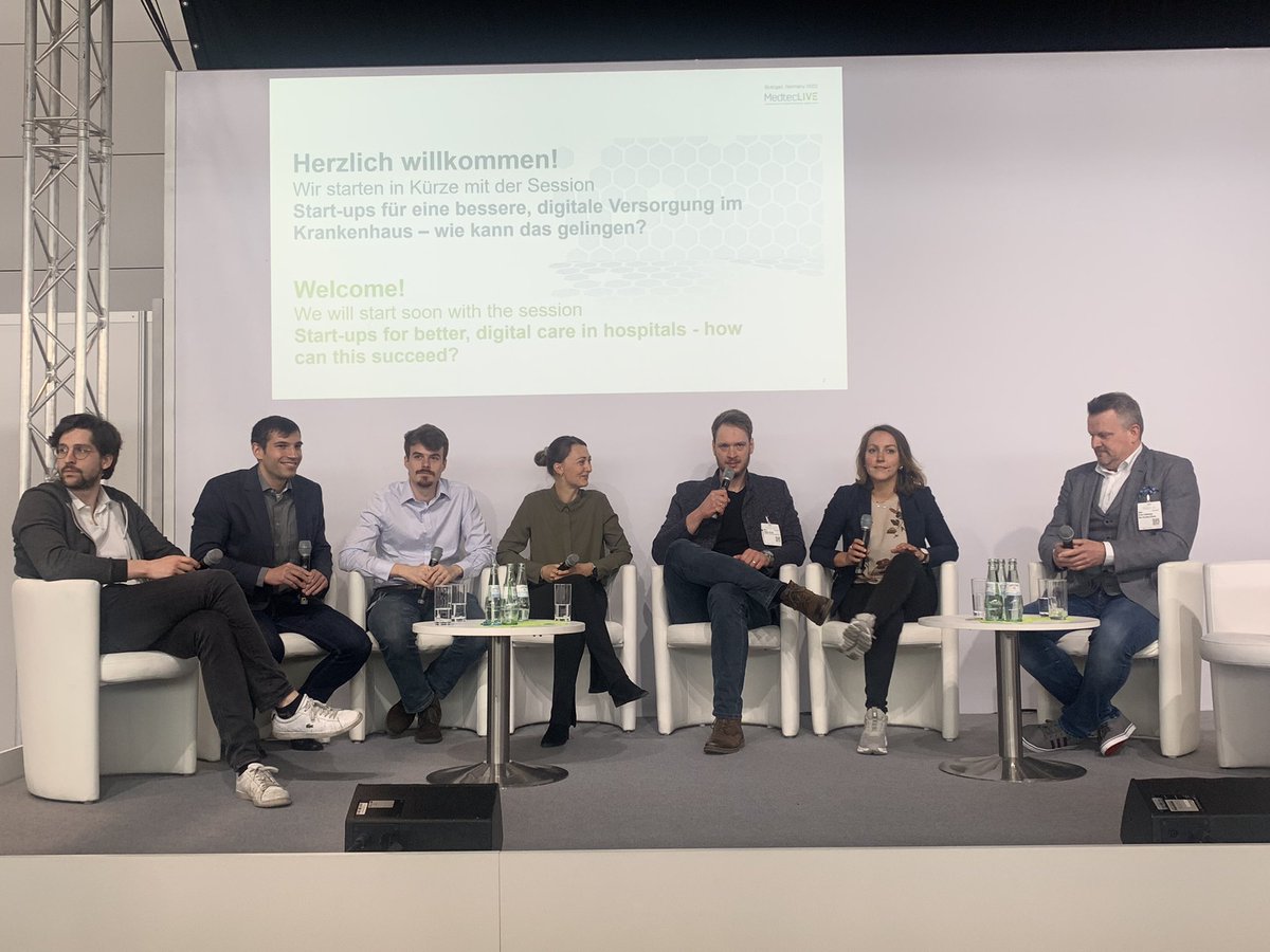 MirjamBauer's tweet photo. Die Messe #MedtecLive ist gestartet: Beginnt für mich mit der Session „#Startups für eine bessere, digitale #Versorgung im Krankenhaus 🏥 – wie kann das gelingen?“ 
❗️Wichtiges Thema u.a. mit @Tobias_Krick @cliniserve @WeAreFamedly https://t.co/v8e7cQiKXA