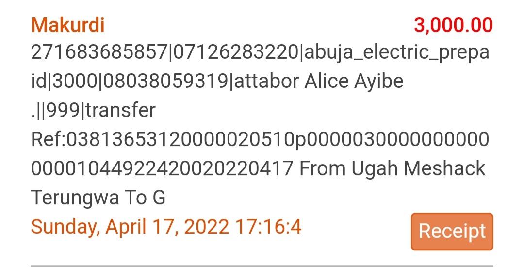 meshack_ugah's tweet photo. @gtbank_help Hello, I tried buying prepaid PHCN units for my residence in Abuja on the 17th April, 2022, at about 17:16:4 pm. Transaction was successful but till date I haven't received the value for the transaction. 
I would appreciate if this is looked into https://t.co/dyFdA1dhWc