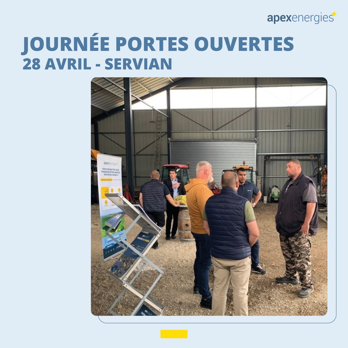 Apex_Energies's tweet photo. JOURNÉE PORTES OUVERTES 🙌 AVRIL 2022 - Un de nos client viticulteur nous a accueilli pour une journée portes ouvertes sous son hangar solaire réalisé par Apex Energies

Un événement qui a permis de passer une journée conviviale et de faire découvrir nos solutions photovoltaïques https://t.co/qnLqL1OpKK