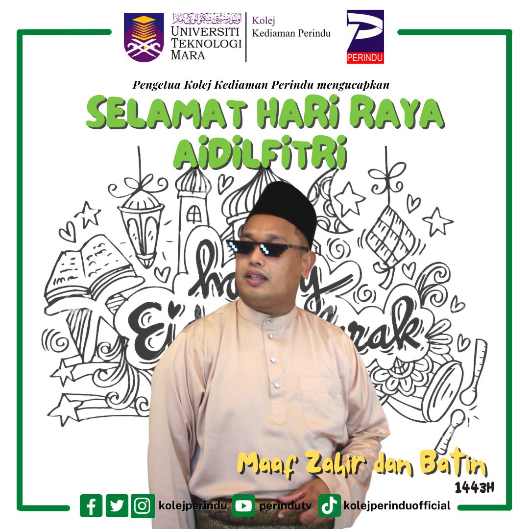 kolejperindu's tweet photo. RAYA PERINDU FAMILY 2022

Pengetua dan Warga Kolej Kediaman Perindu mengucapkan Salam Aidilfitri Maaf Zahir dan Batin kepada semua yang meraikannya. Moga lebaran kali ini membawa sinar kebahagiaan yang lebih bermakna berbanding tahun sebelumnya. 

#PerinduRaya
#PerinduCare https://t.co/fXIBaa4BCG