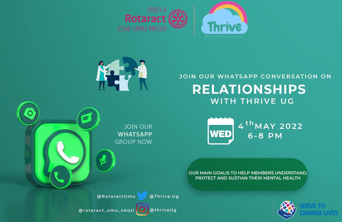 Join us this Thursday May 4, 2022 for a WhatsApp conversation on Relationships with @ThriveUg Follow link to join: chat.whatsapp.com/EurM0HMMpx4J2f…