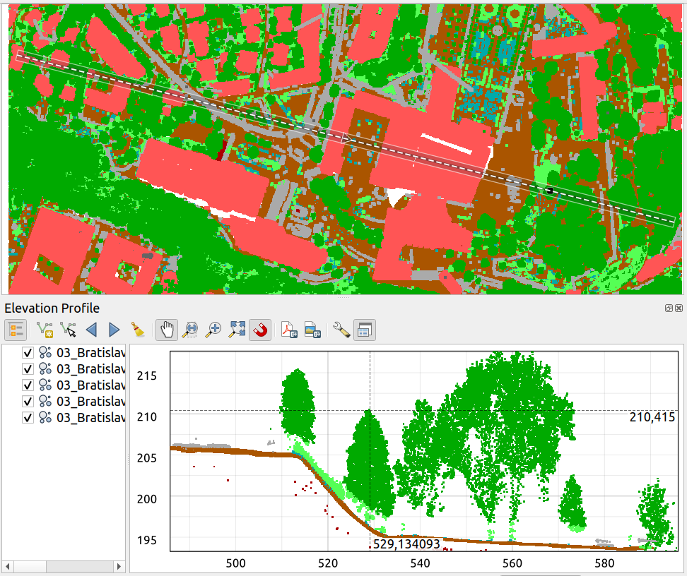 lutraconsulting's tweet photo. The next version of #QGIS will be packed with exciting 3D and point cloud enhancements, thanks to our crowdfunding campaign late last year. The excellent new elevation profile tool by @northroadgeo can generate plots from mesh, raster, vector and point cloud data. https://t.co/zZLraitmup