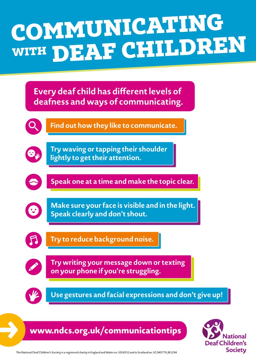 #DeafAwarenessWeek #DeafAwarenessWeek2022 
The @NDCS_UK have compiled some helpful #DeafAwarenessTips for communicating with a hearing-impaired child #DAW2022