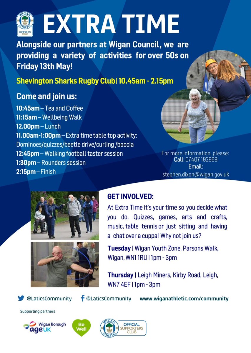 ShevingtonShark's tweet photo. Over 50's please get along to Vicarage Lane, WN6 8HP on May 13th. A full timetable of events, hopefully something for everyone.
Will be a fantastic day 
🚶☕🫖🥪⚽🥌 @LaticsCommunity @WiganWarriorsCF @WiganCouncil @ShevCommunity @shevingtonfc https://t.co/wKbOHpoEuL
