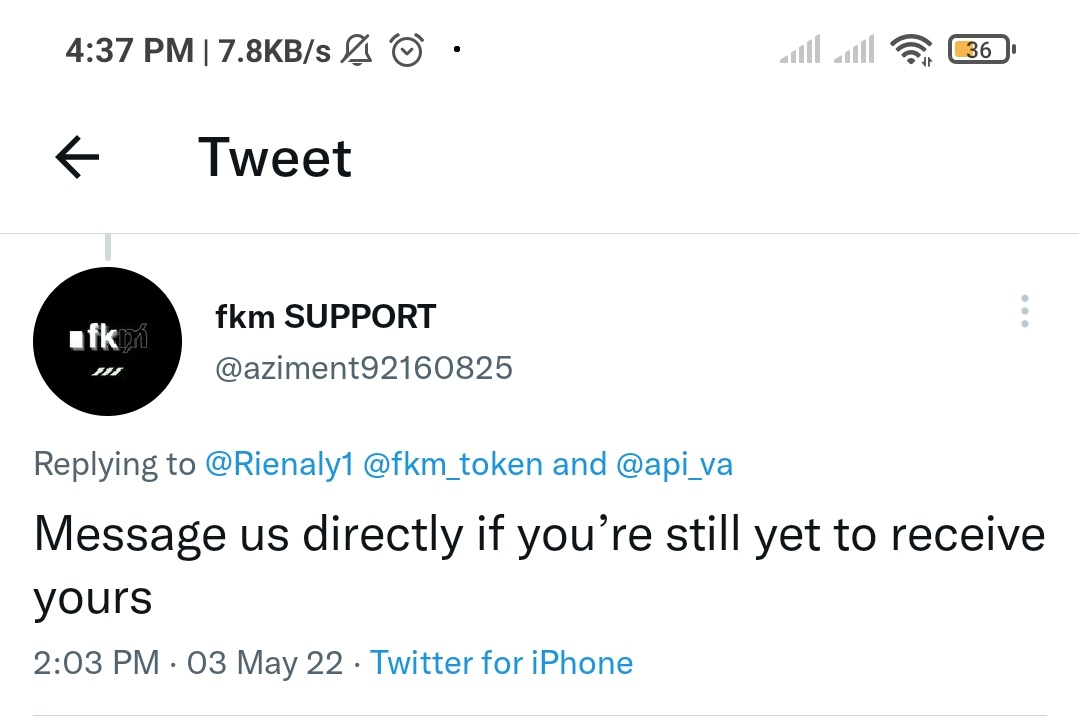 Rienaly1's tweet photo. @fkm_token @PJeppesen Is this legit captain? "fkm SUPPORT" https://t.co/APfb9LCBcw