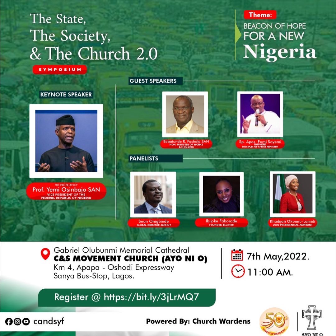 Khadijah would be a panelist at <a href="/candsyf/">Youth Fellowship, Ayo Ni O</a> “The State, The Society, &amp; The Church 2.0 Symposium” on the 7th of May at 11am.

Check the flyer for details on how to register and attend.

See you there!

#KHADIJAH23 #LoudHer #OneOfUs #BelieveAgain #MakeNigeriaWork #youthforAll