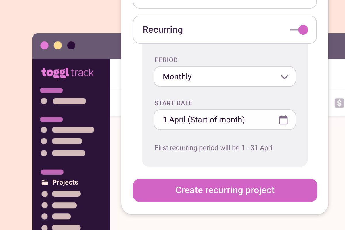 New beta alert!✨

With our new Recurring Projects feature, you can set project time estimates to reset regularly so you can spend time on the actual client work — not on keeping track.

The feature is in beta, so we'd love your feedback! 😉
support.toggl.com/en/articles/61…